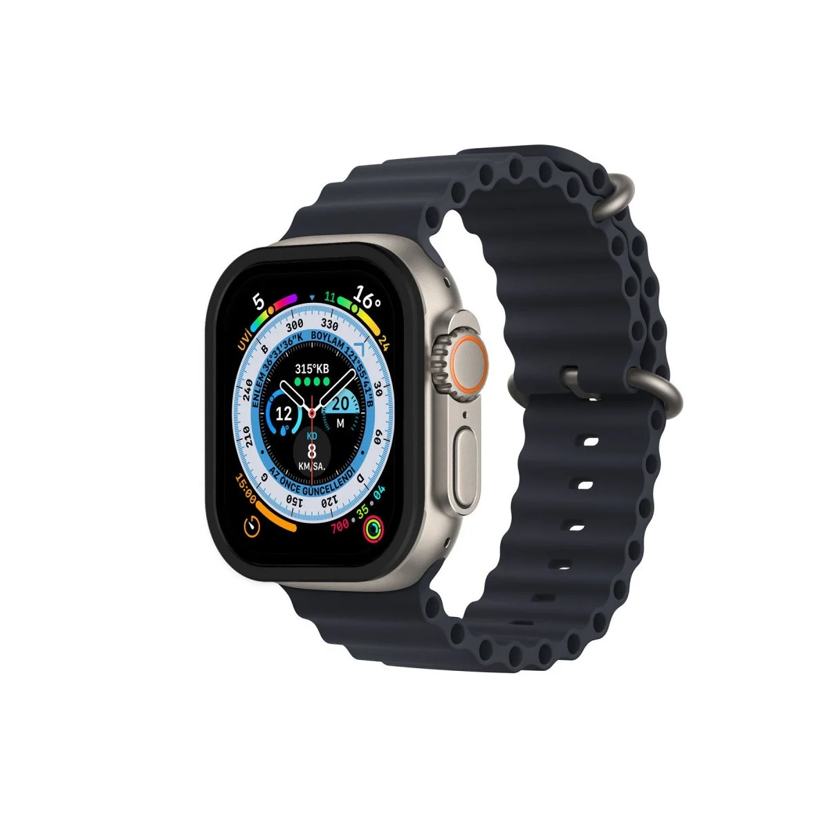 Apple Watch Ultra 49mm Alünyum Kasa Cam Ekran Koruyucu - Siyah görsel 2