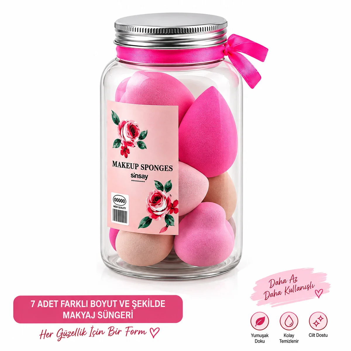 70 Adet Makyaj Sünger Seti Plastik Kova