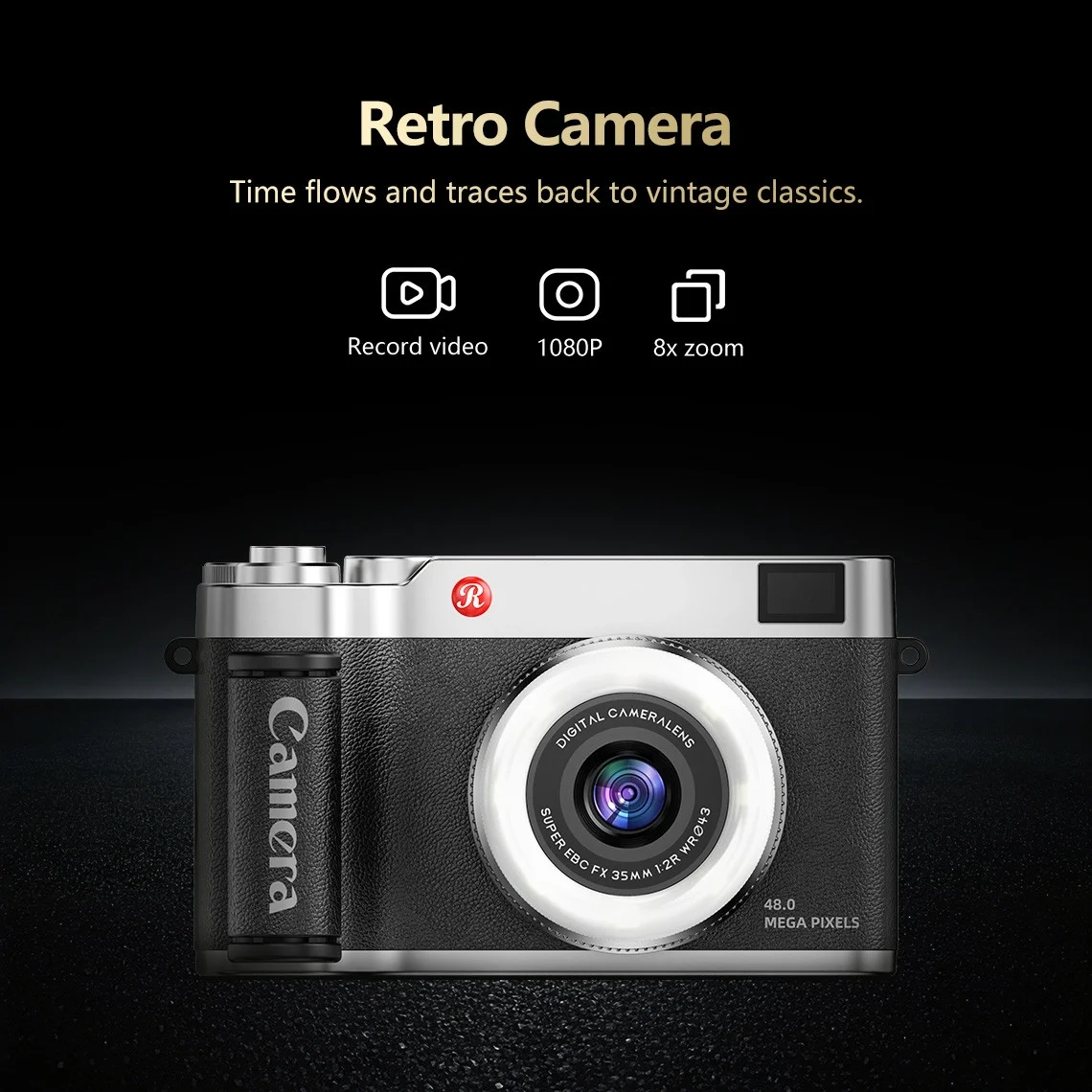 4K Çantalı Dijital Retro Video Kamera 48MP 16X Zoom Işıklı (32GB) Kart Dijital Fotoğraf Makinesi siyah görsel 3