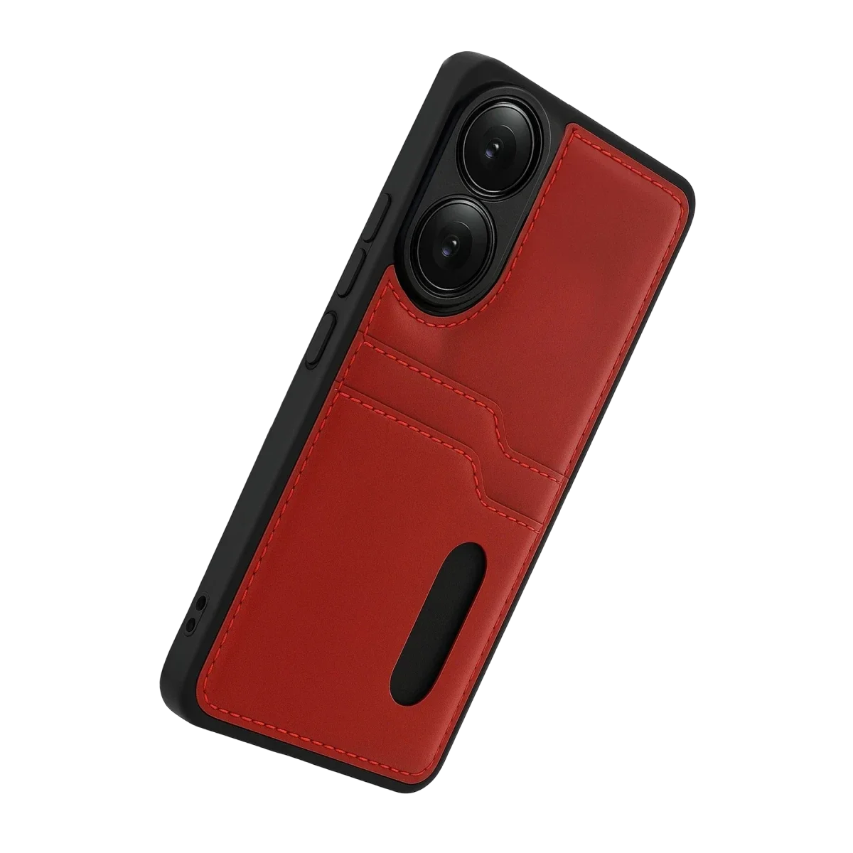 Oppo A38 Sara Kartvizitli Deri Kılıf - Kırmızı görsel 4