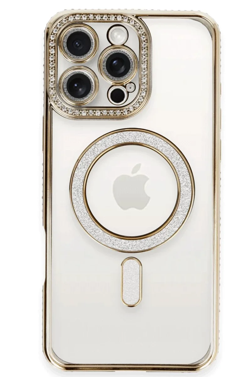 Apple iPhone 16 Pro Kılıf Joke Simli Magneticsafe Kılıf - Gold görsel 2