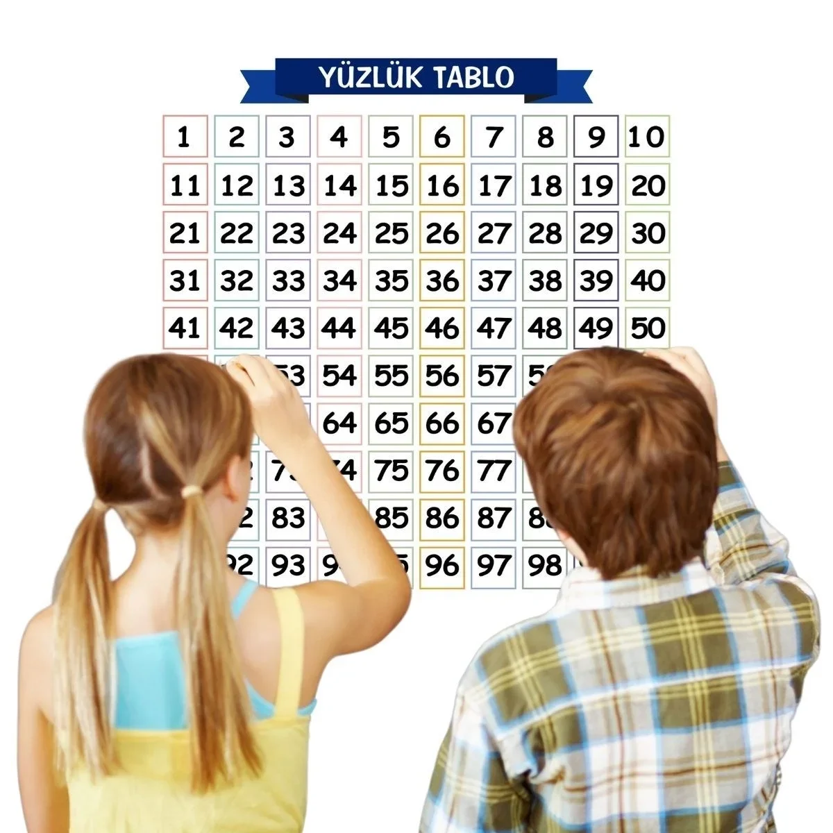 Matematik Öğreten Yüzlük Tablo Duvarda İz Bırakmaz Akıllı Kağıt Yapışkansız Statik 60x60 cm görsel 3