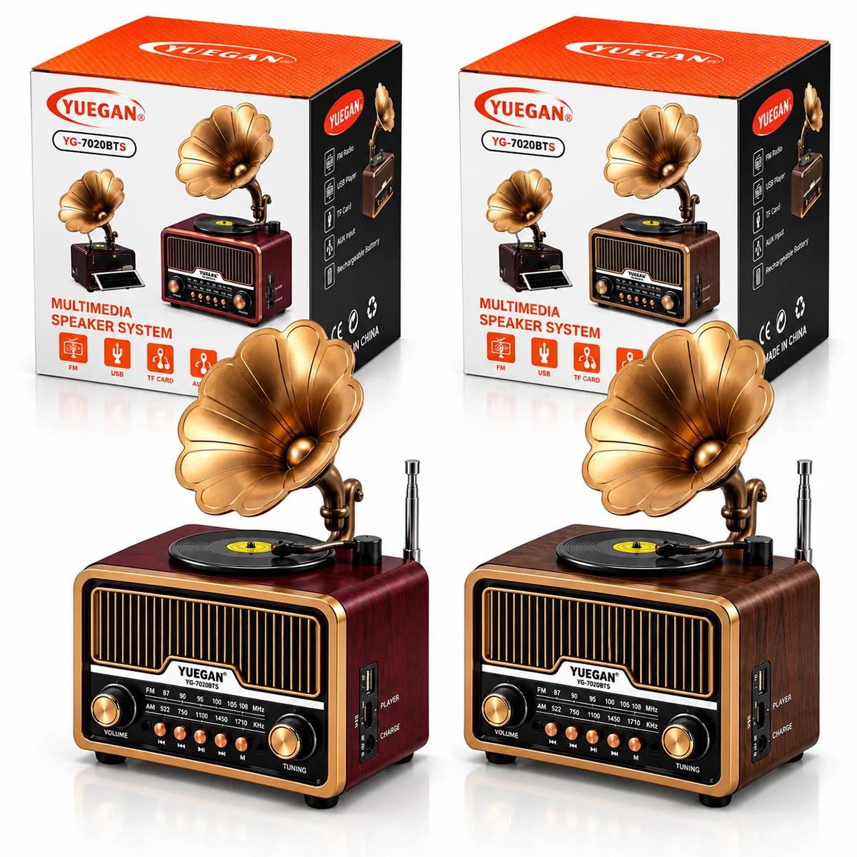 Retro Gramofon Radyo Bluetooth USB Şarjlı (AM/FM/SW) görsel 2