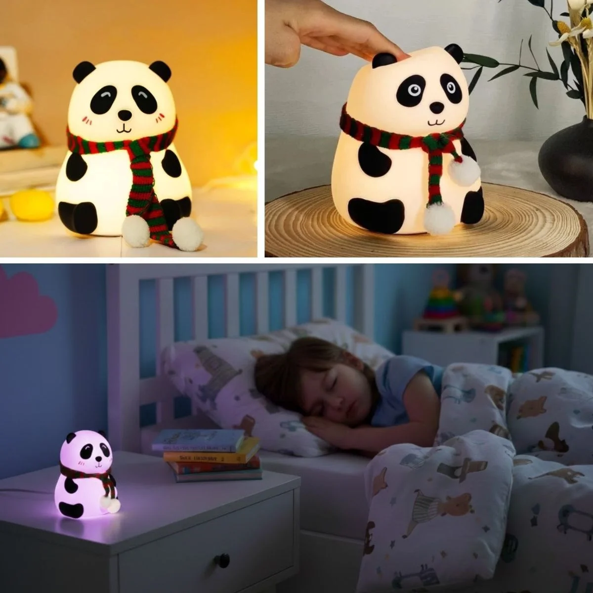 5 Farklı Renk Modlu Panda Figürlü Pofuduk LED Gece Lambası–Yumuşak Dokulu Çocuk Odası ve Dekoratif Şarjlı Ortam Işığı görsel 2