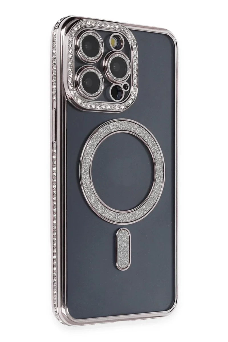 Apple iPhone 14 Pro Kılıf Joke Simli Magneticsafe Kılıf - Gri