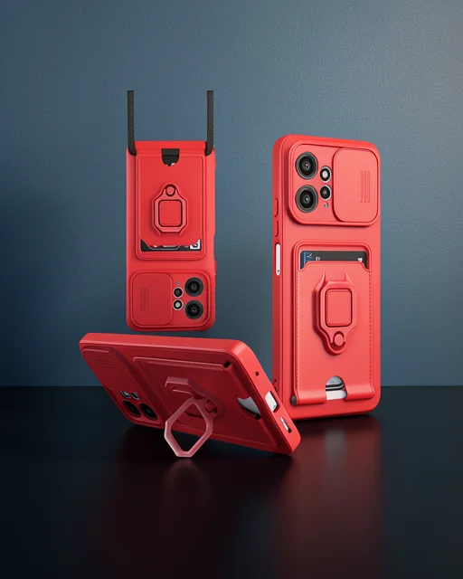 Xiaomi Redmi Note 12 4g Kılıf Zuma Kartvizitli Yüzüklü Silikon - Kırmızı