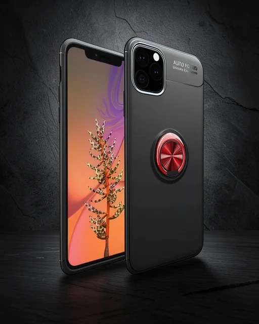 Apple İphone 11 Pro Kılıf Range Yüzüklü Silikon - Siyah-kırmızı
