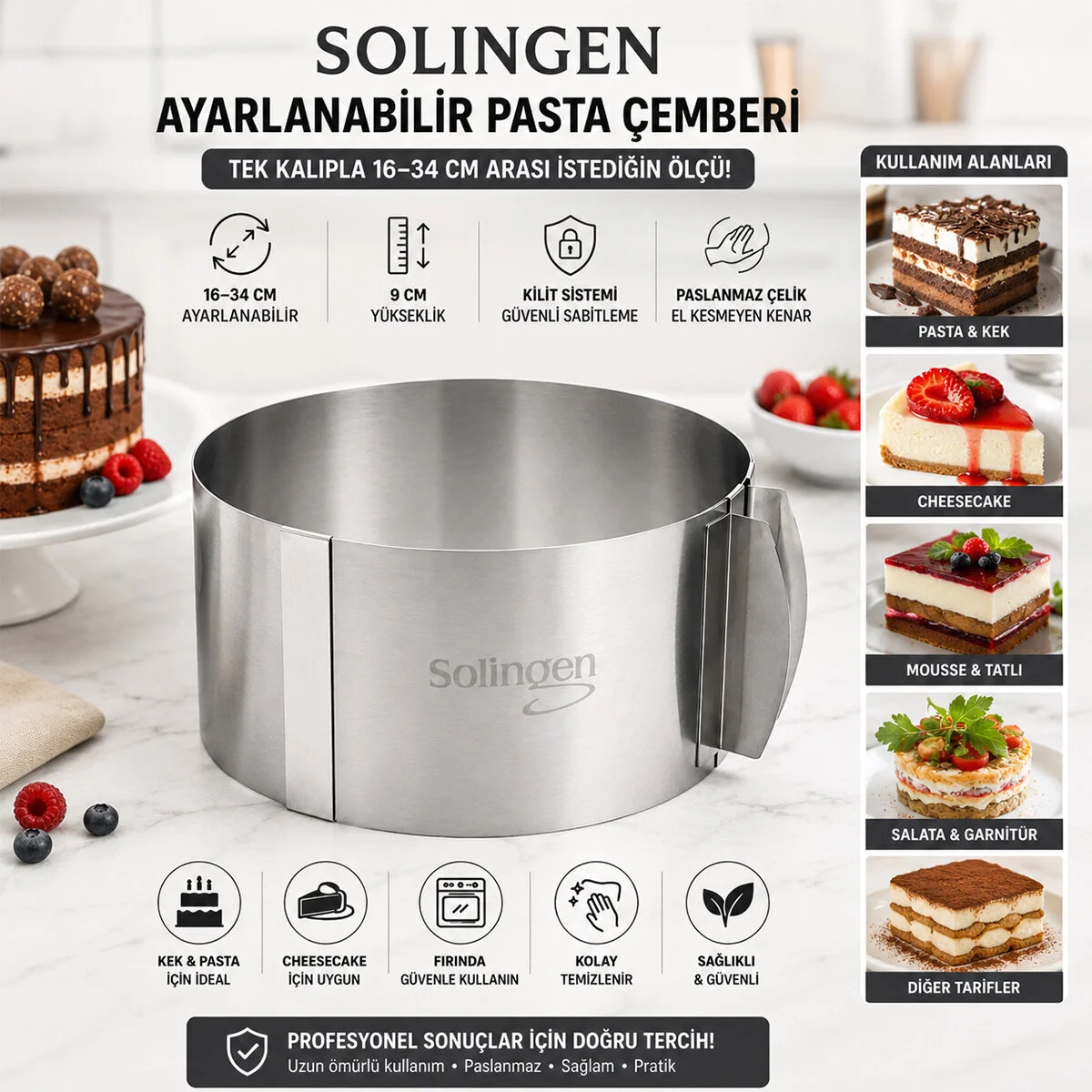 Ayarlanabilir Metal Kek Kalıp 16-34CM görsel 2