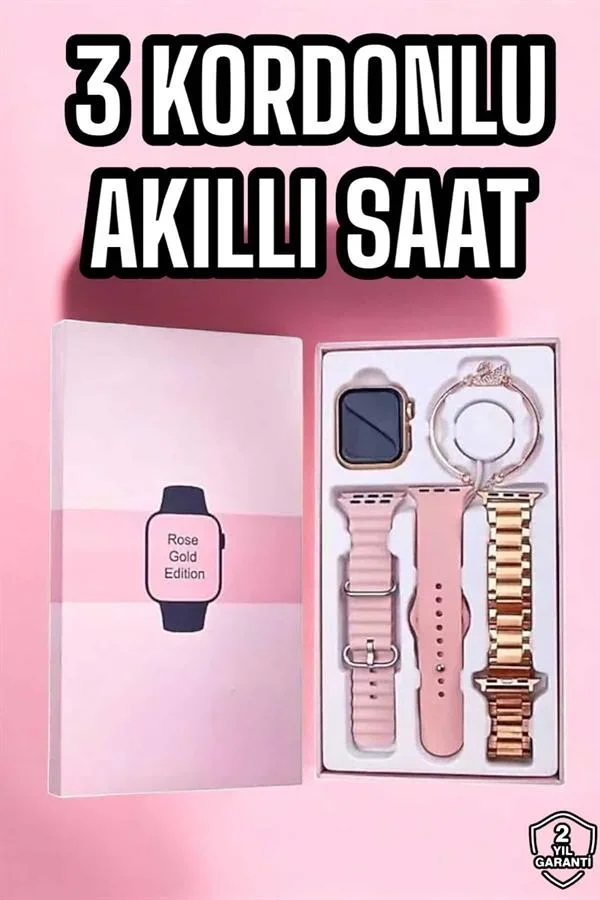 Akıllı Saat Amoled Ekran 3 Kordonlu Aksesuar Hediyeli Sesli Görüşme görsel 2