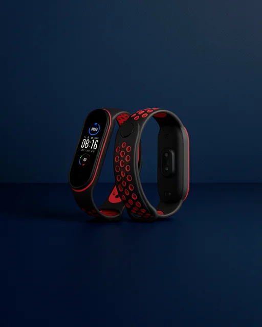 Xiaomi Mi Band 7 Spor Delikli Kordon - Siyah-kırmızı