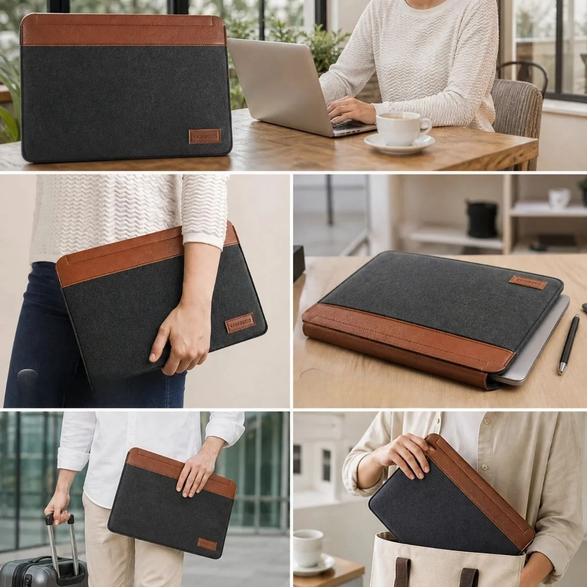 15.6 İnç Mıknatıslı Keçe Laptop ve Evrak Çantası, Notebook Bilgisayar ve Dosya Taşıma Çantası görsel 4