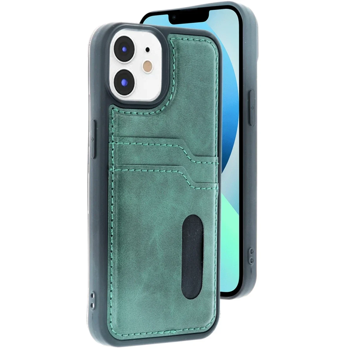 Apple iPhone 11 Kılıf Sara Kartvizitli Deri Kılıf - Koyu Yeşil