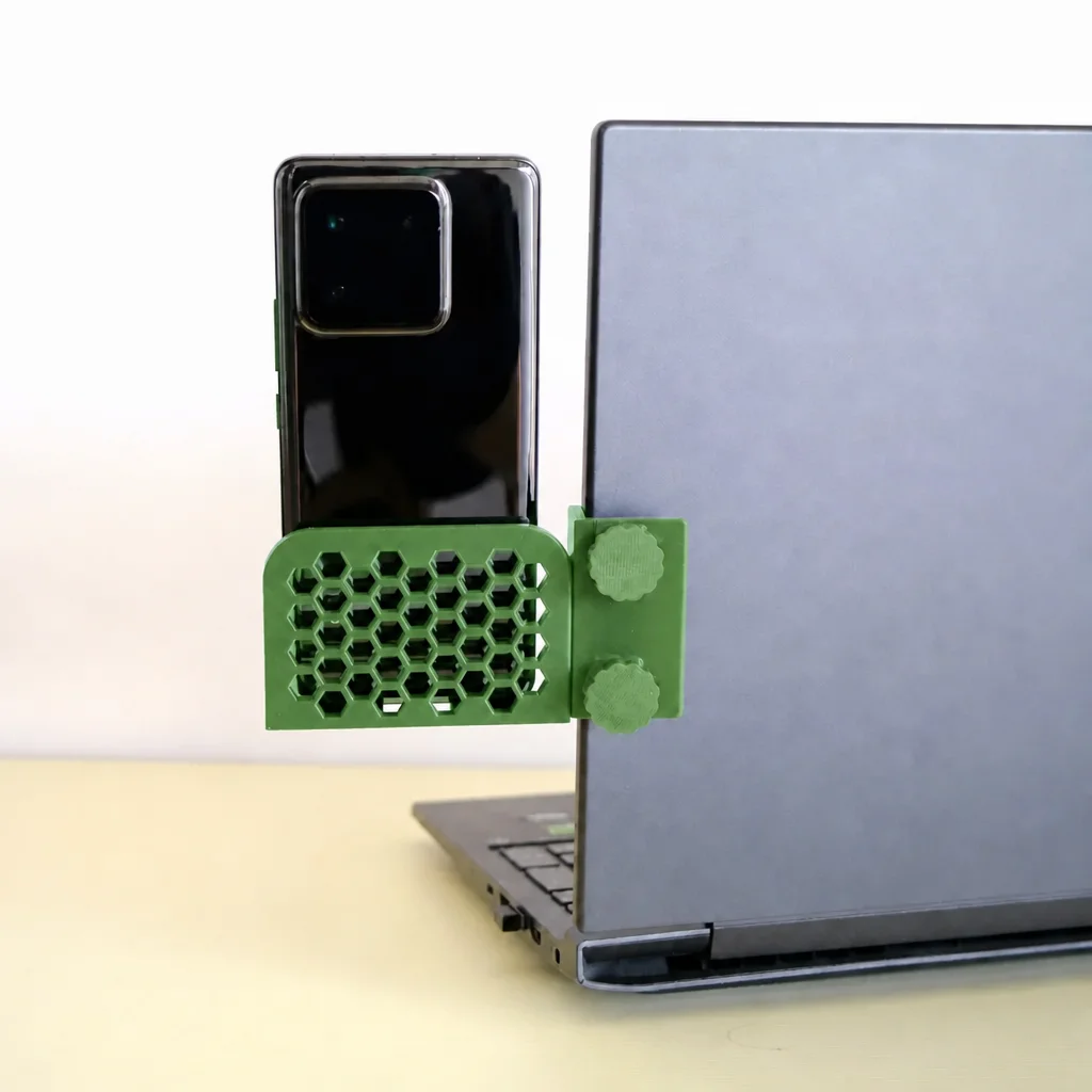 3D Baskı Monitor Telefon Tutucu - Petek Desenli Laptop Kenar Telefon Tutucu-Yeşil görsel 3