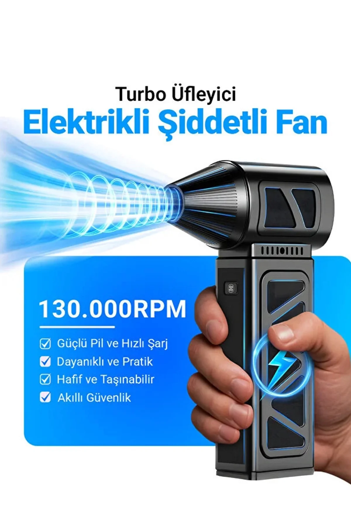 Mini Turbo Fan 130.000 RPM Şarjlı 8000 Mah Batarya 4 Vitesli Taşınabilir Elektrikli Hava Üfleyici Kompresörü görsel 5