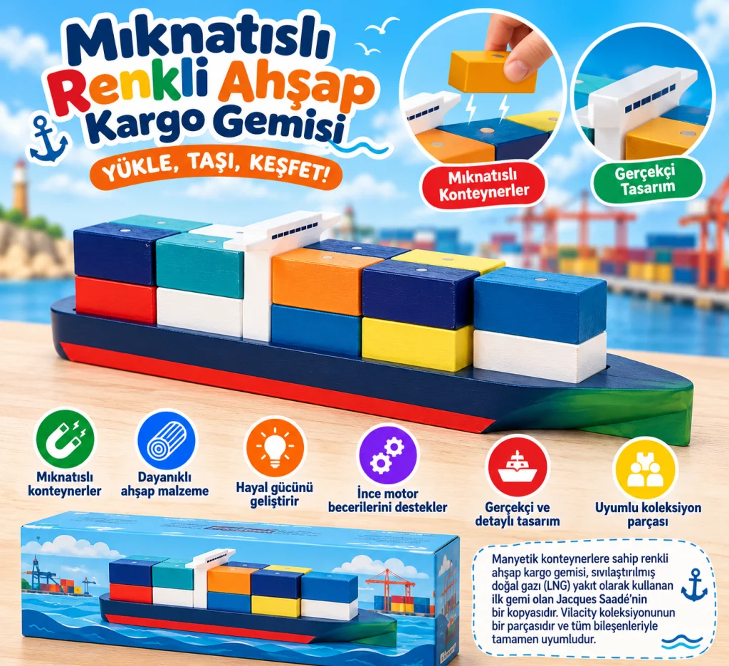 Mıknatıslı Renkli Ahşap Kargo Gemisi