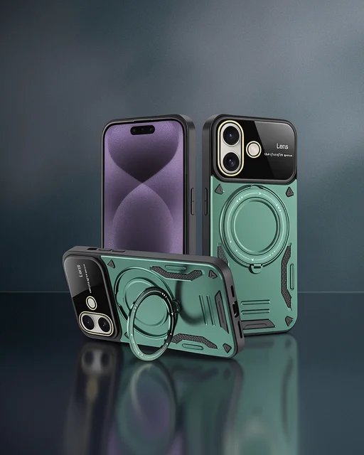 Apple İphone 16 Kılıf Joy Lens Standlı Kapak - Koyu Yeşil