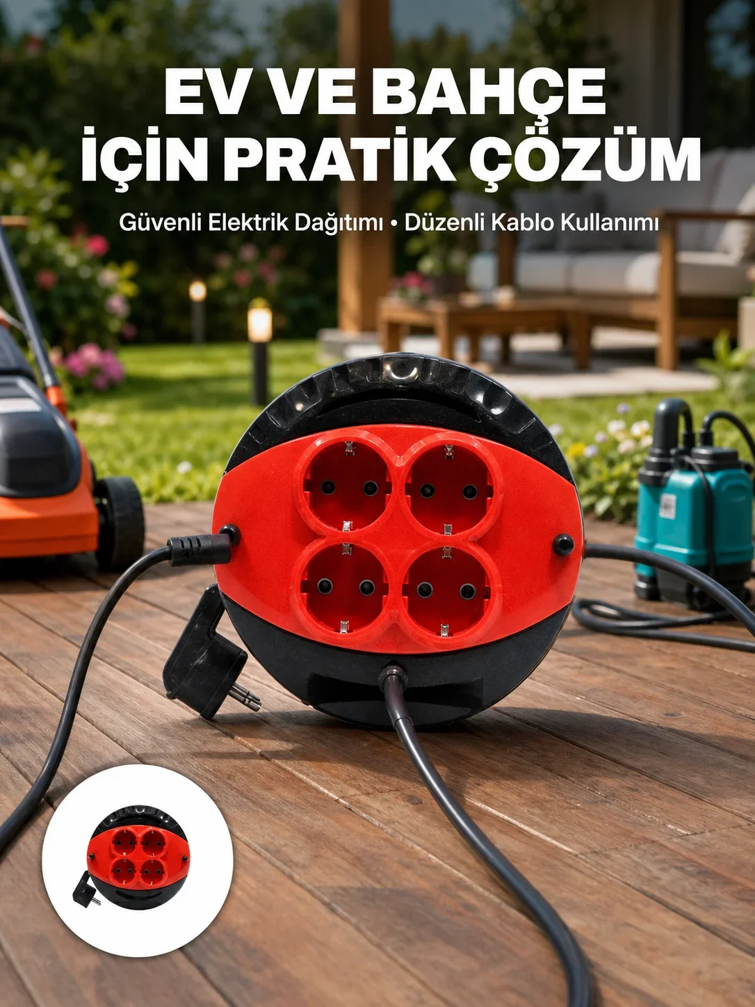 Türkiye Üreti 5 Metre 4 Prizli Kablolu Makara