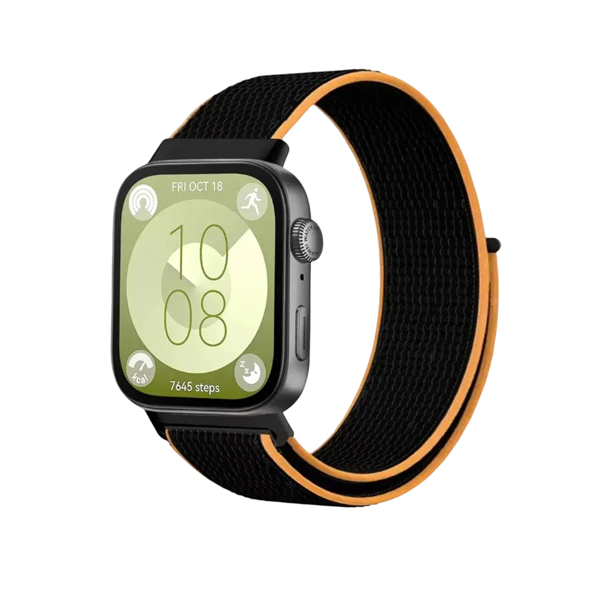 Huawei Fit 4 Hasırlı Cırtcırtlı Kordon - Siyah-Turuncu