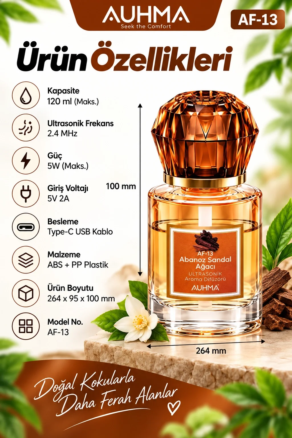 Ultrasonik Aroma Difüzörü 120 ML Abanoz Sandal Ağacı Kokulu LED Işıklı Araç ve Oda Kokusu görsel 3