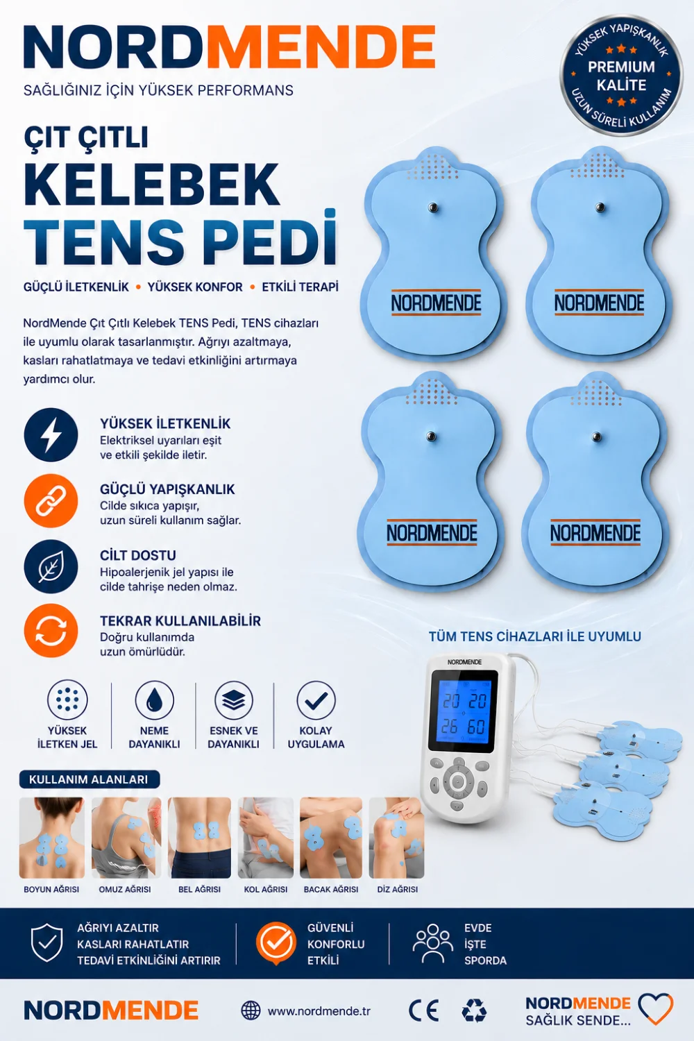 NRD 632 ve NRD 633 Model Tens Cihazlarına uyumlu Tens Pedi, TENS Elektroterapi Pedi – Ağrı Gidermeye yardımcı Yedek Ped, Uzun Ömürlü Tens Pedi görsel 2