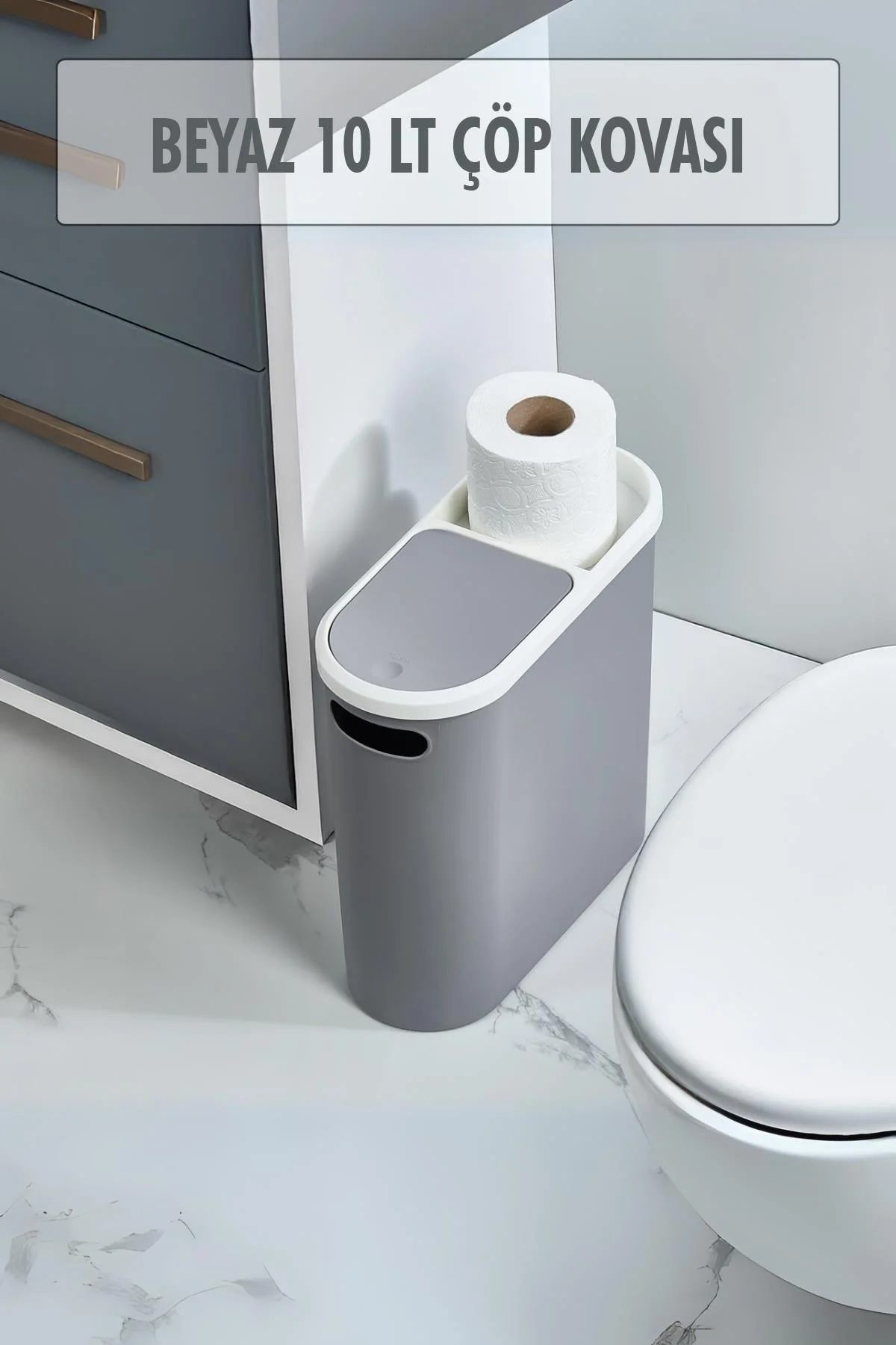 Gri Kapaklı WC Kağıtlıklı Çöp Kovası & Ofis Çöp Kovası 10 Lt