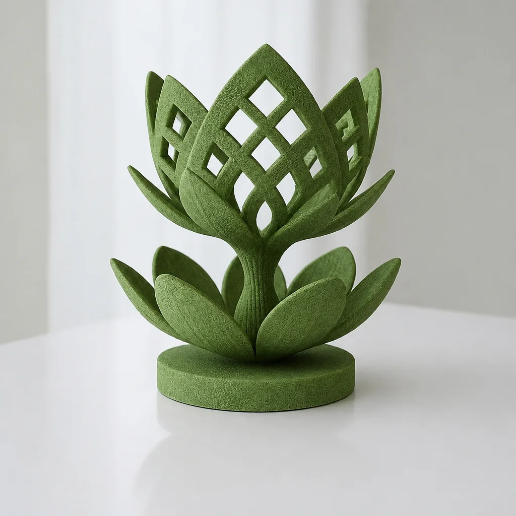 3D Baskı Lotus Çiçeği Mumluk - Dekoratif Tealight Mumluk-Yeşil