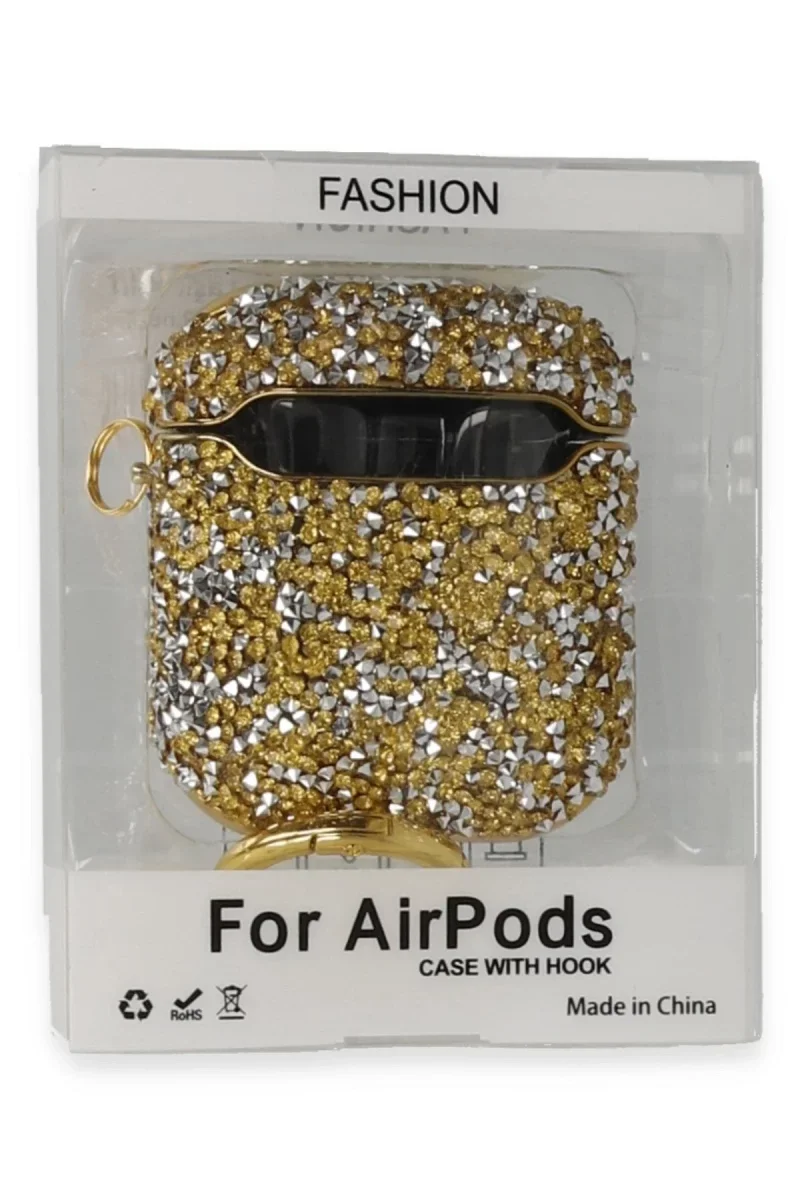 Apple Airpods 2 (2.nesil) ra Taşlı Kılıf - Gold görsel 3
