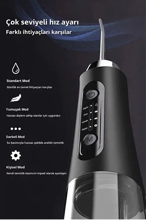 Şarjlı Ağız Duşu Diş Bakım Cihazı 4 Modlu Diş Arası Temizleyici 320ML 5 Başlıklı 1500 mAh Kablosuz görsel 3