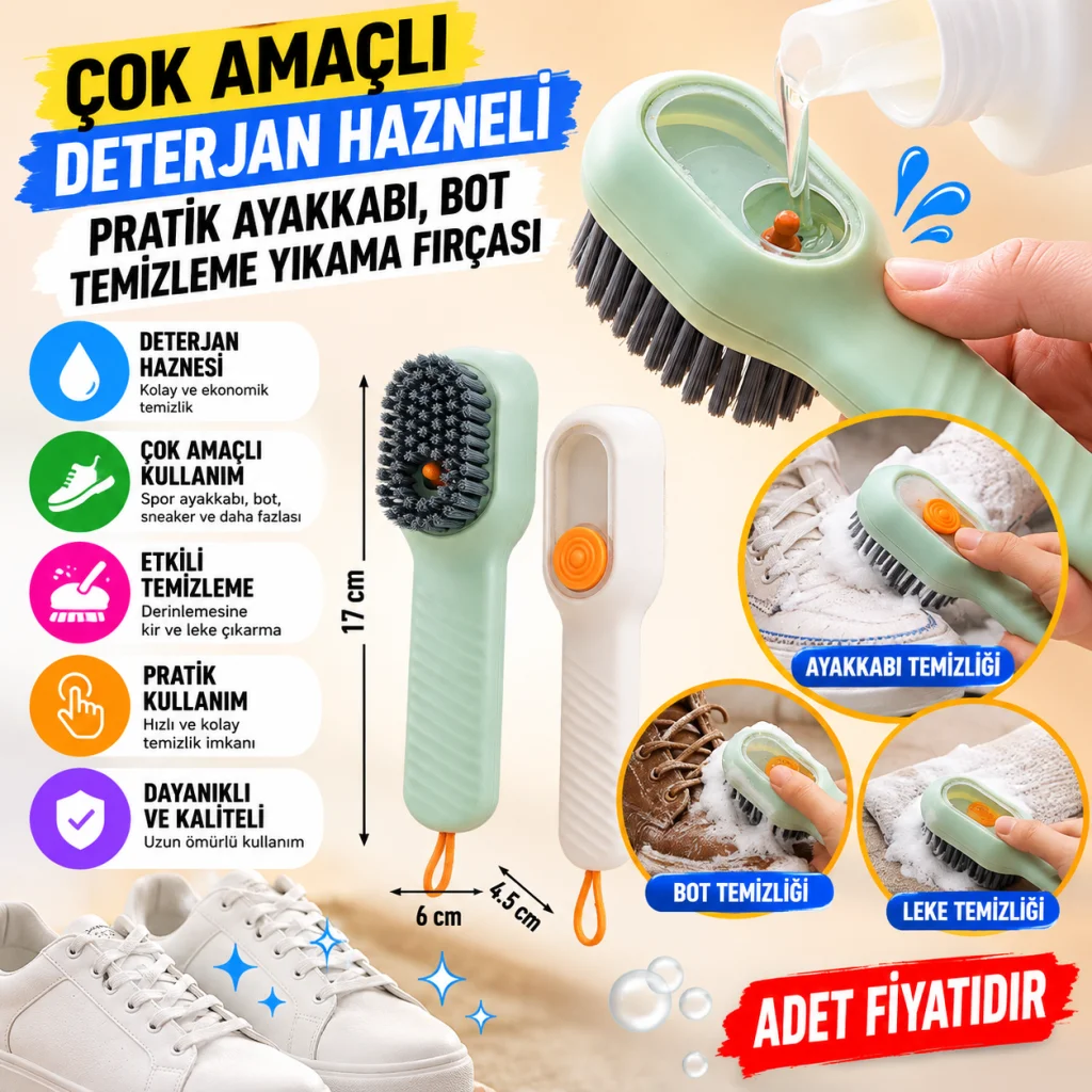 Çok Amaçlı Deterjan Hazneli Pratik Ayakkabı, Bot Temizleme Yıkama Fırçası (adet fiyatıdır)