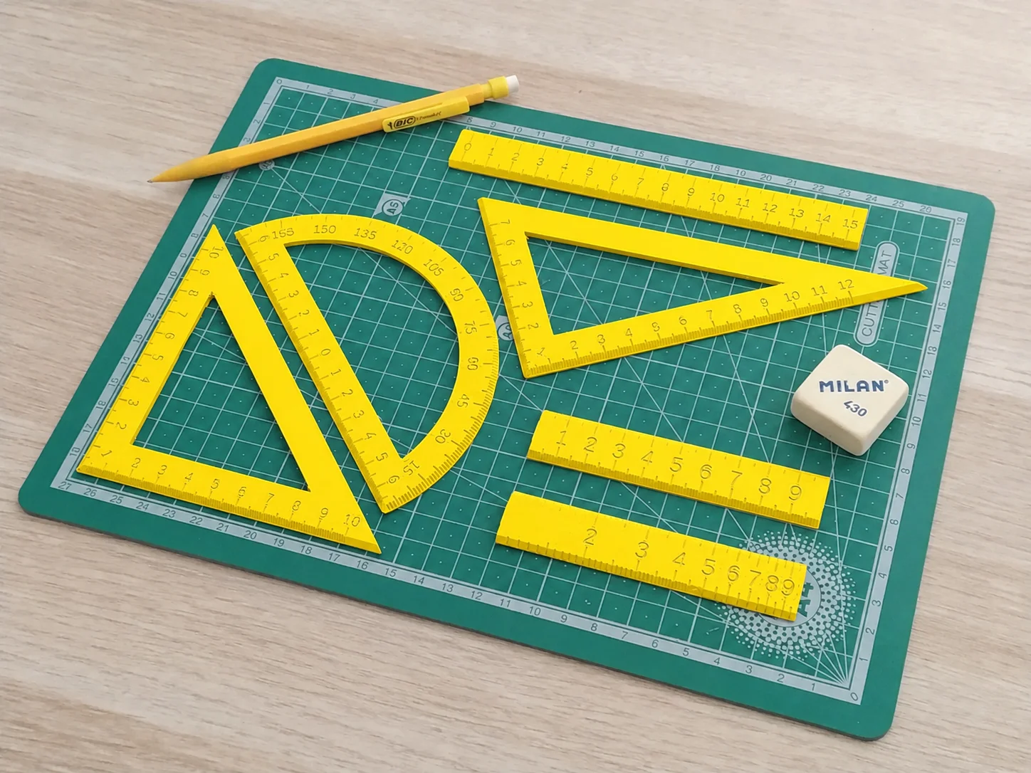3D Baskı Geometri Cetvel Seti - İletki, Gönye ve Ölçüm Araçları - Sarı