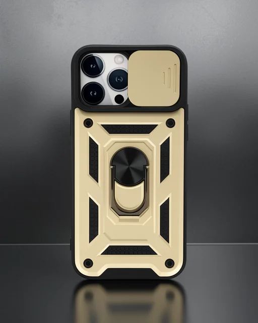 Apple İphone 13 Pro Max Kılıf Pars Lens Yüzüklü Silikon - Gold
