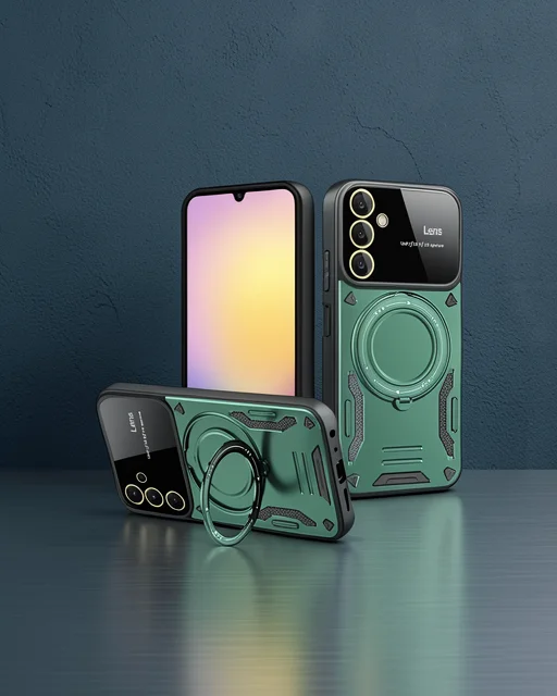 Samsung Galaxy A35 5g Kılıf Joy Lens Standlı Kapak - Koyu Yeşil