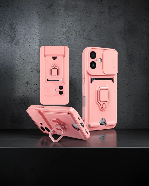Apple İphone 16 Kılıf Zuma Kartvizitli Yüzüklü Silikon - Pembe