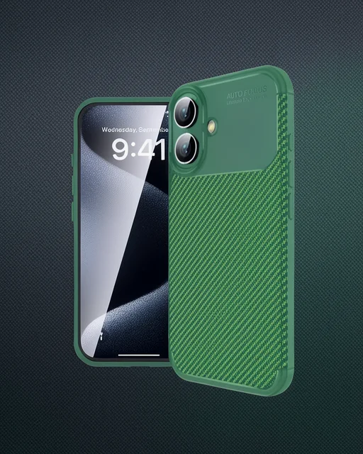 Apple İphone 16 Plus Kılıf Auto Focus Karbon Kapak - Koyu Yeşil