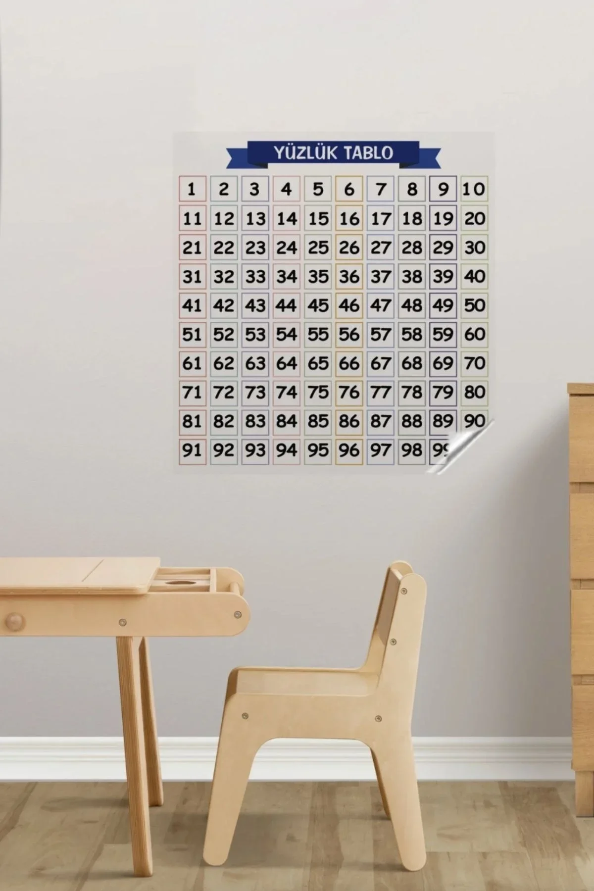 Matematik Öğreten Yüzlük Tablo Duvarda İz Bırakmaz Akıllı Kağıt Yapışkansız Statik 60x60 cm görsel 7
