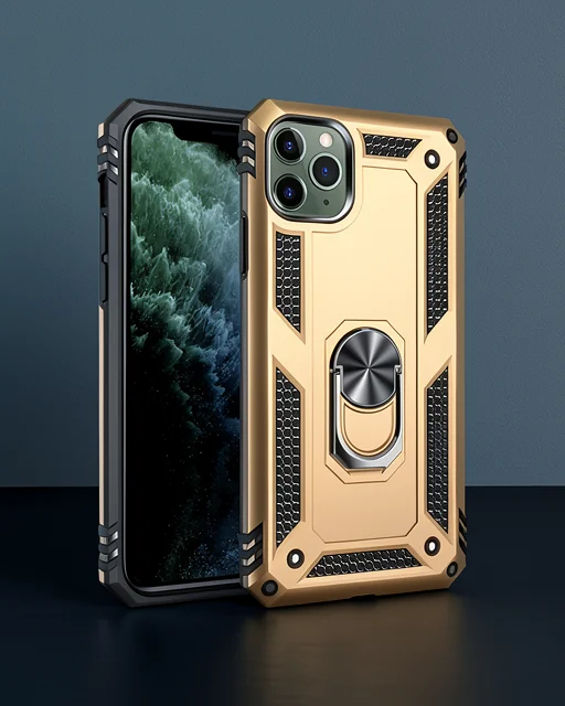 Apple İphone 11 Pro Max Kılıf Sofya Yüzüklü Silikon Kapak - Gold