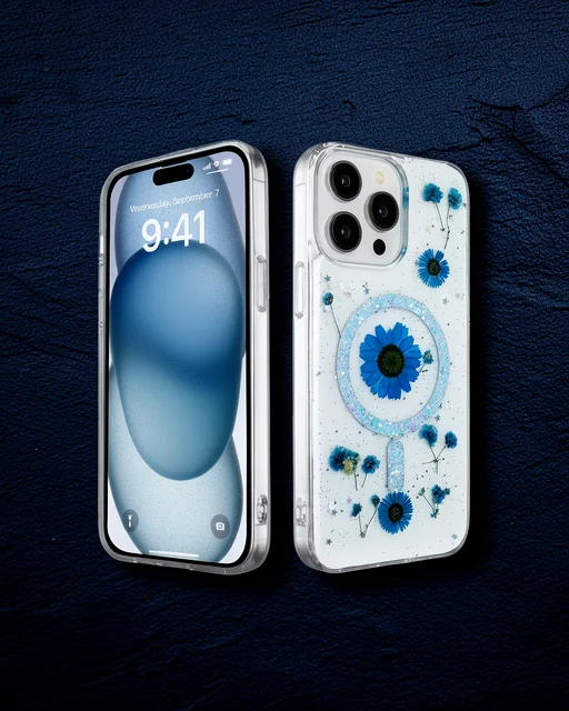 Apple İphone 15 Pro Max Kılıf Daisy Simli Magsafe Kapak - Mavi