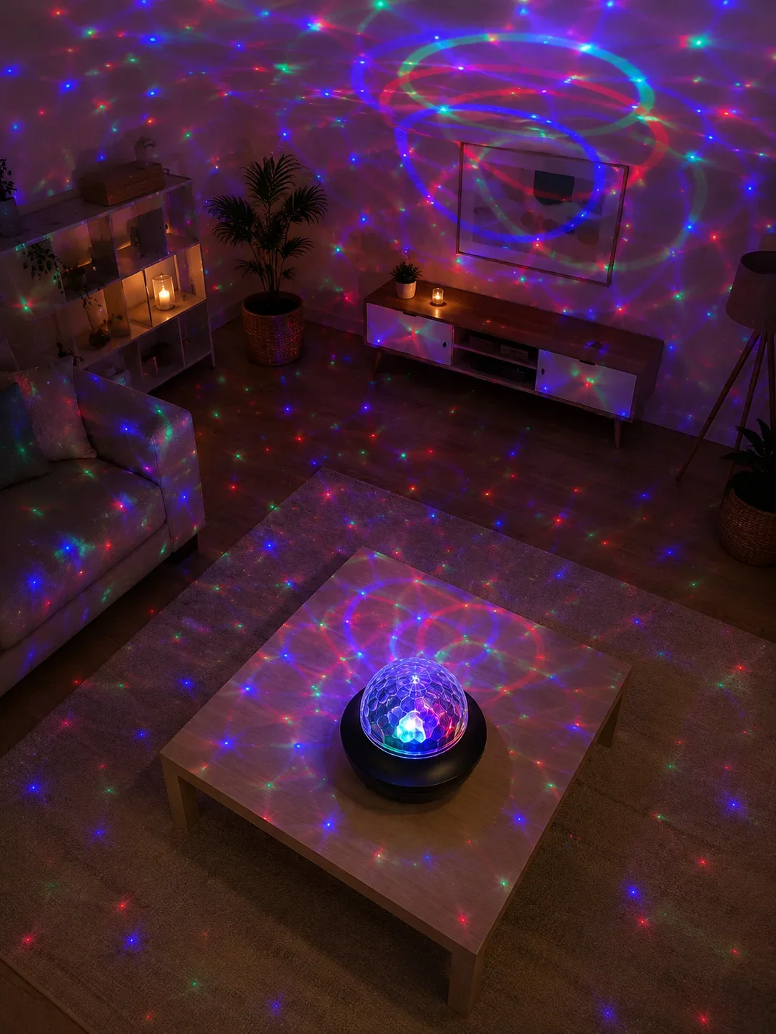 Müzikli RGB Disko Lambası Bluetooth Hoparlörlü Renkli Parti Işığı USB TF Kart Girişli görsel 3