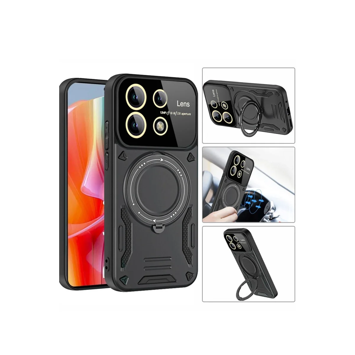 Xiao Red Note 13 Pro 4g Kılıf Joy Lens Standlı Kapak - Koyu Yeşil görsel 3