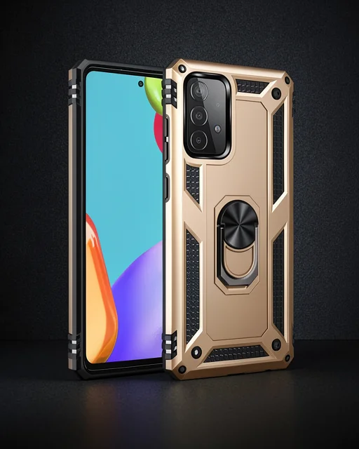 Samsung Galaxy A52 Kılıf Sofya Yüzüklü Silikon Kapak - Gold