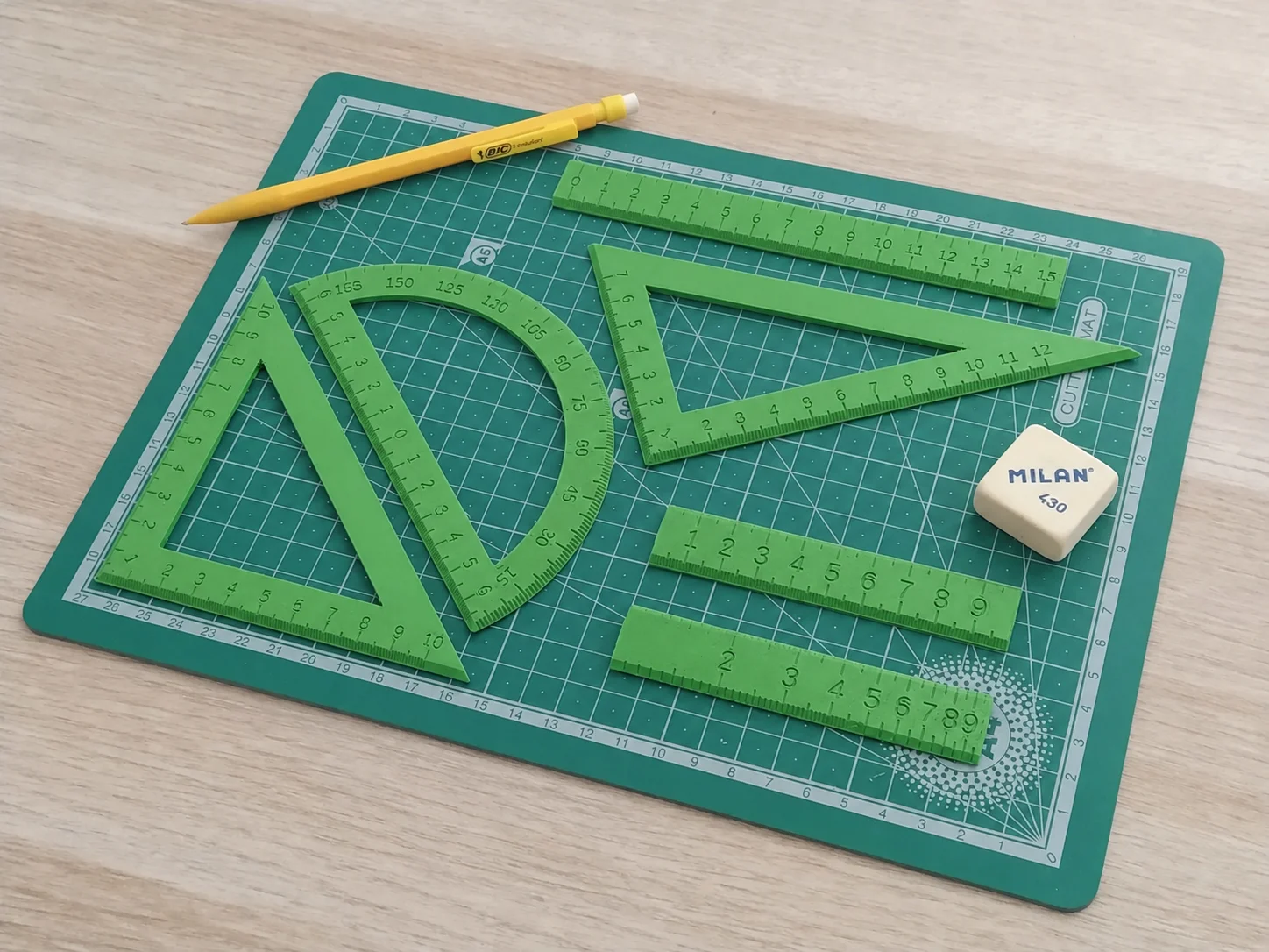 3D Baskı Geometri Cetvel Seti - İletki, Gönye ve Ölçüm Araçları - Yeşil