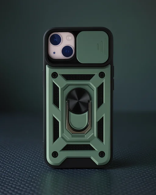 Apple İphone 13 Kılıf Pars Lens Yüzüklü Silikon - Yeşil