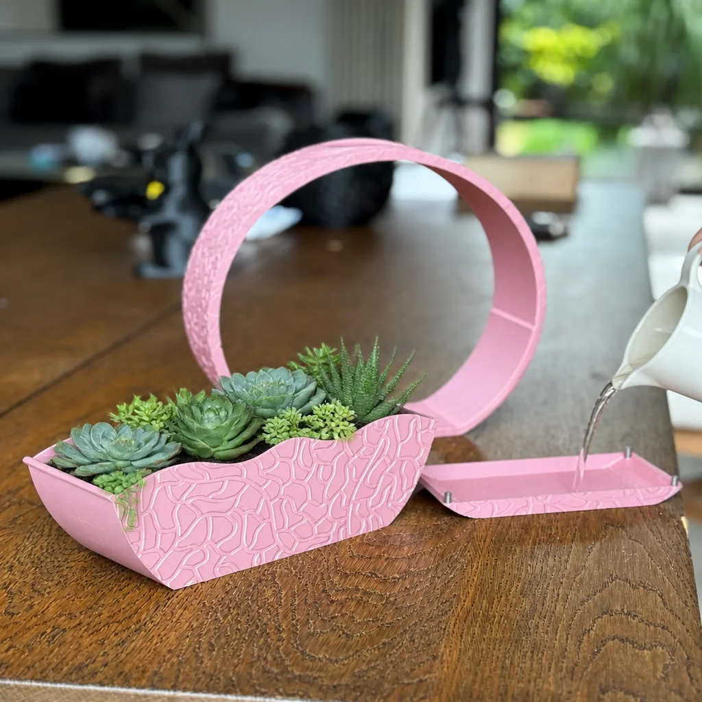 3D Baskı Self-Watering Planter - Kendi Kendini Sulayan Saksı-Pembe görsel 2