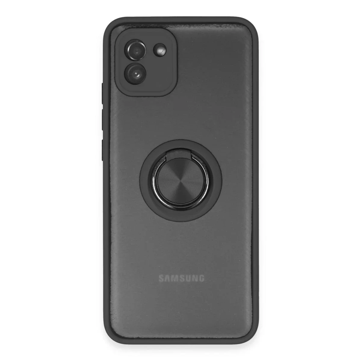 Samsung Galaxy A03 Kılıf Montreal Yüzüklü Silikon Kapak - Siyah