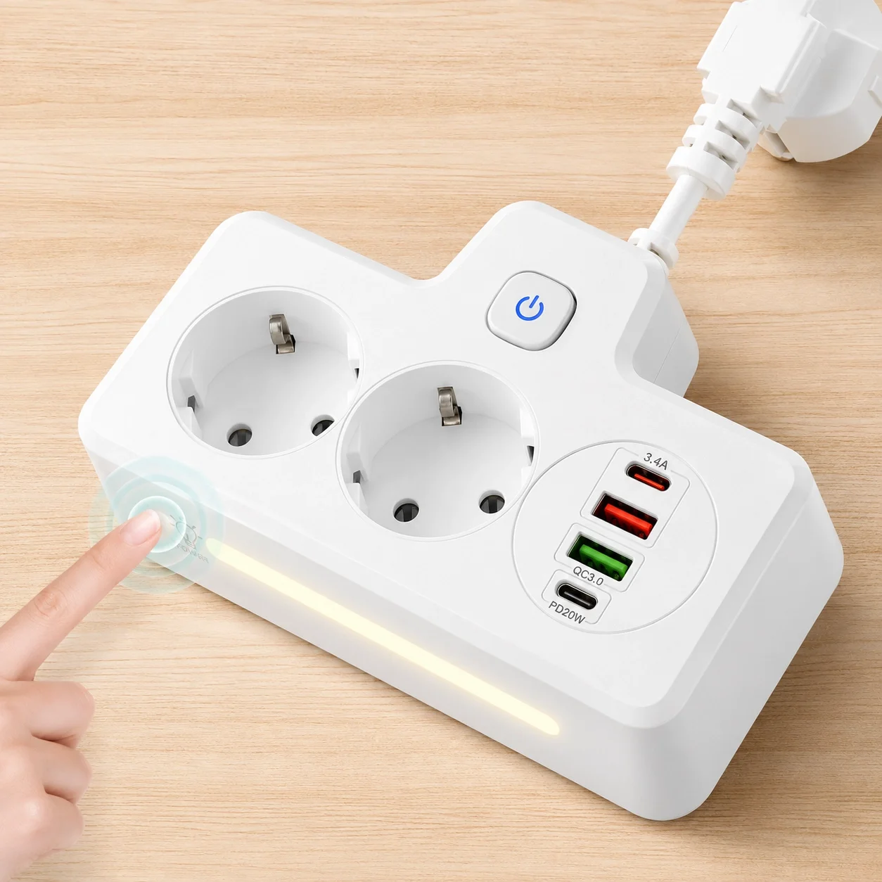 Bkl-502 Akım Korumalı 2Li Priz 2 USB ve 2 Type-C Çıkış 4000W Hızlı Şarj Duvar Tipi Dokunmatik Led Aydınlatmalı görsel 3