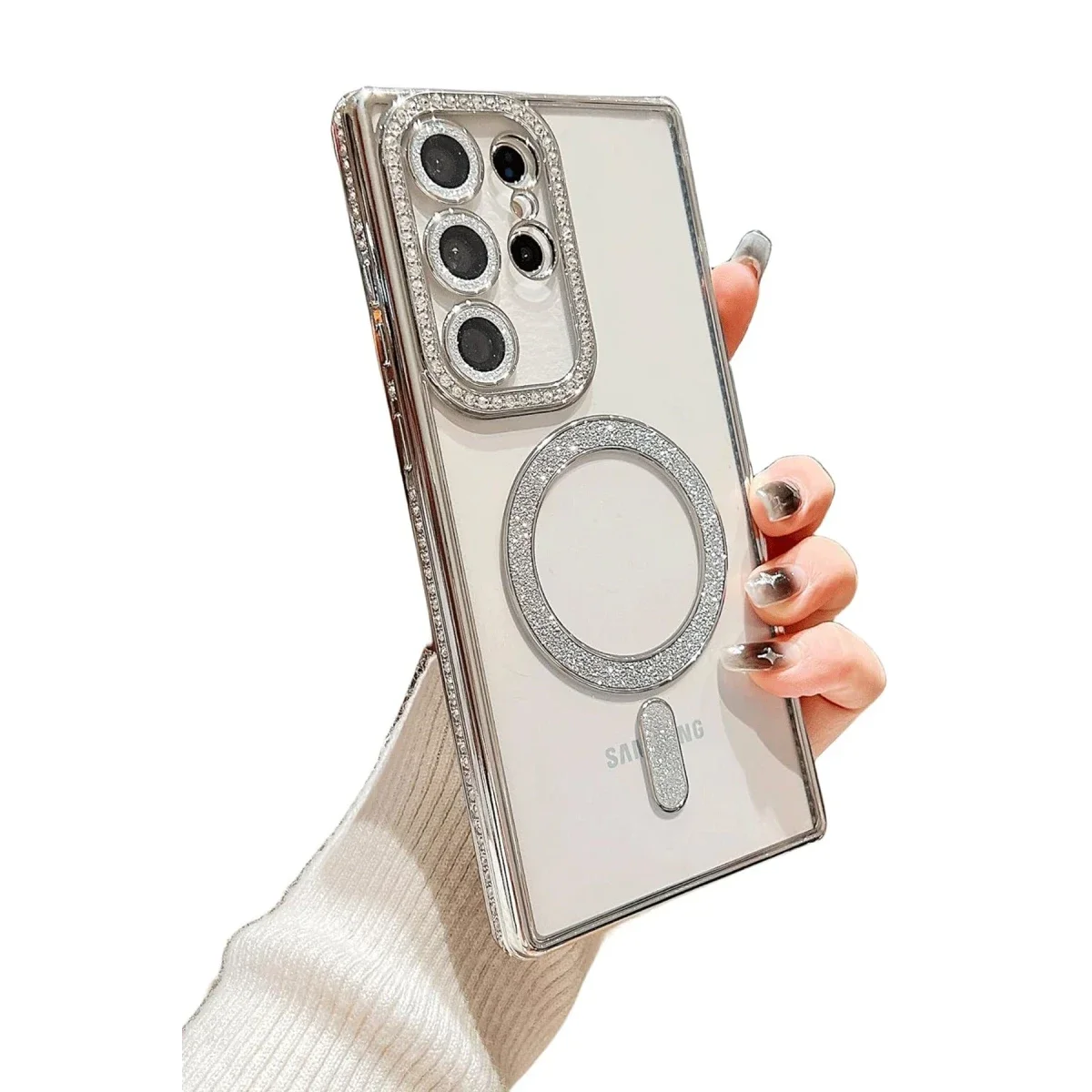 Samsung Galaxy S24 Ultra Kılıf Joke Simli Magneticsafe Kılıf - Pembe görsel 3