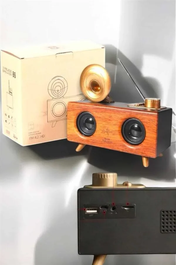Bluetooth Hoparlör Ahşap Klasik Retro Gramofon Bluetooth Müzik Kutusu görsel 5
