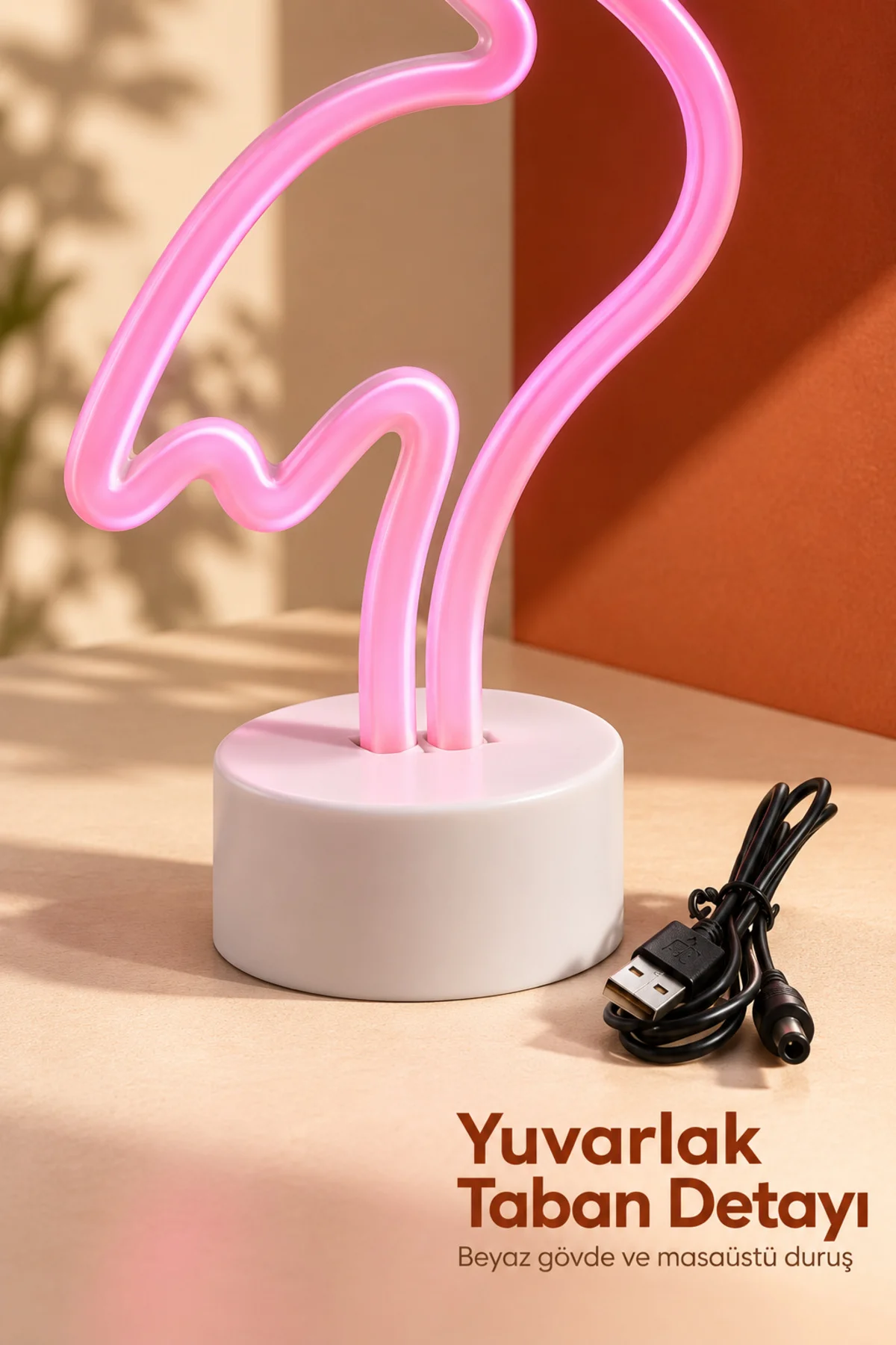 Flamingo Neon Lamba Beyaz Gövdeli Yuvarlak Tabanlı görsel 5