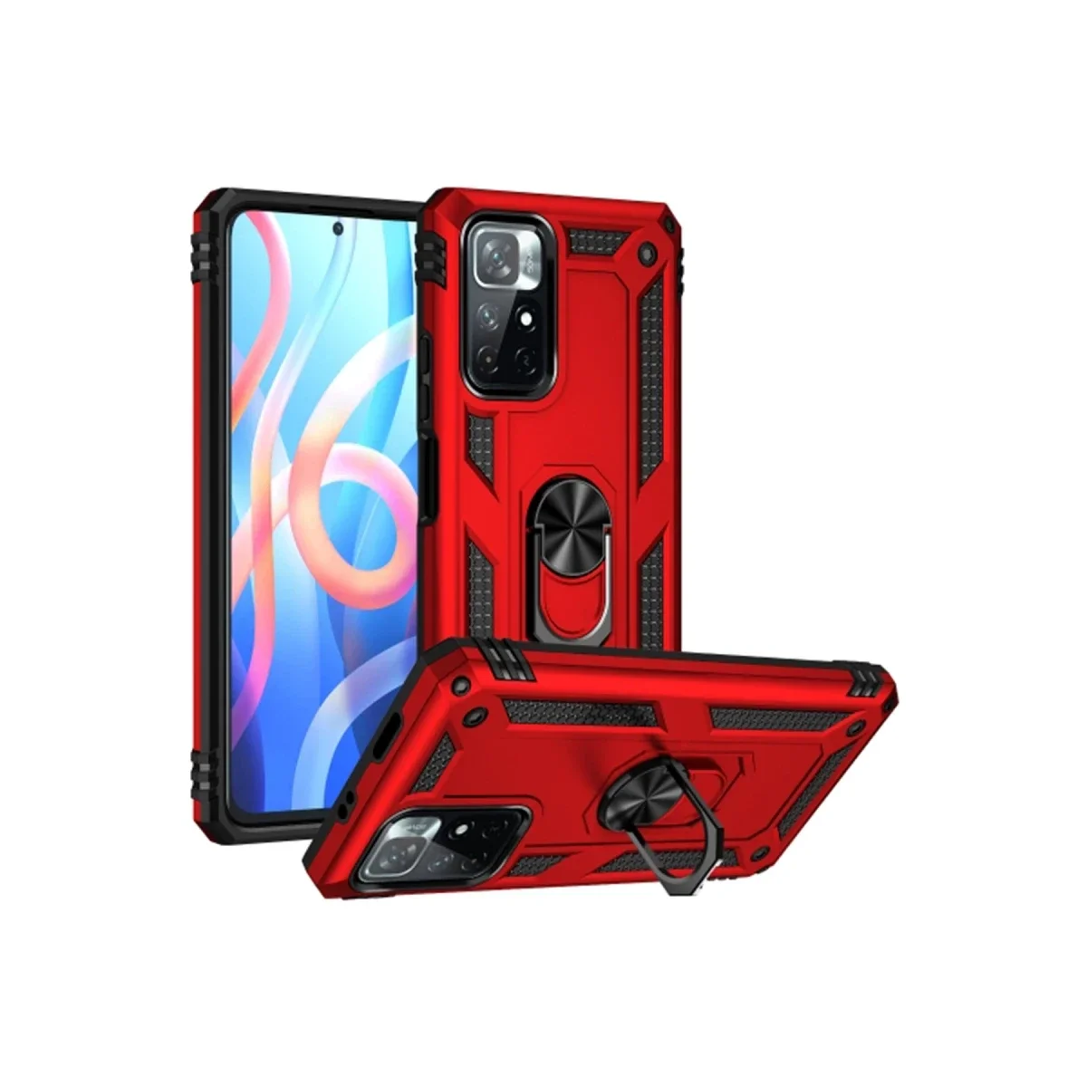 Xiaomi Redmi Note 11T Kılıf Sofya Yüzüklü Silikon Kapak - Kırmızı