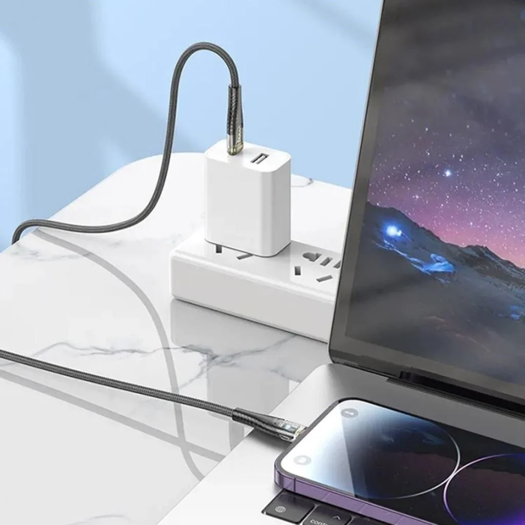 Led Işık Uçlu Sağlam İp Kablolu USB to Lightning Hızlı Şarj Kablosu görsel 3